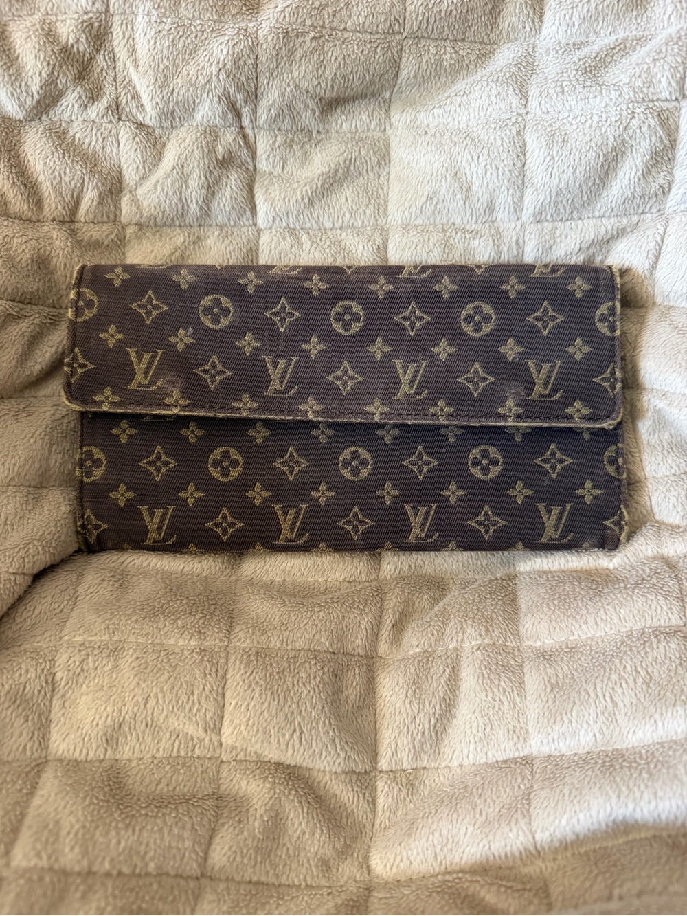 Louis Vuitton Mini Lin Brown Monogram Canvas Fold-Over Long Wallet Clutch
